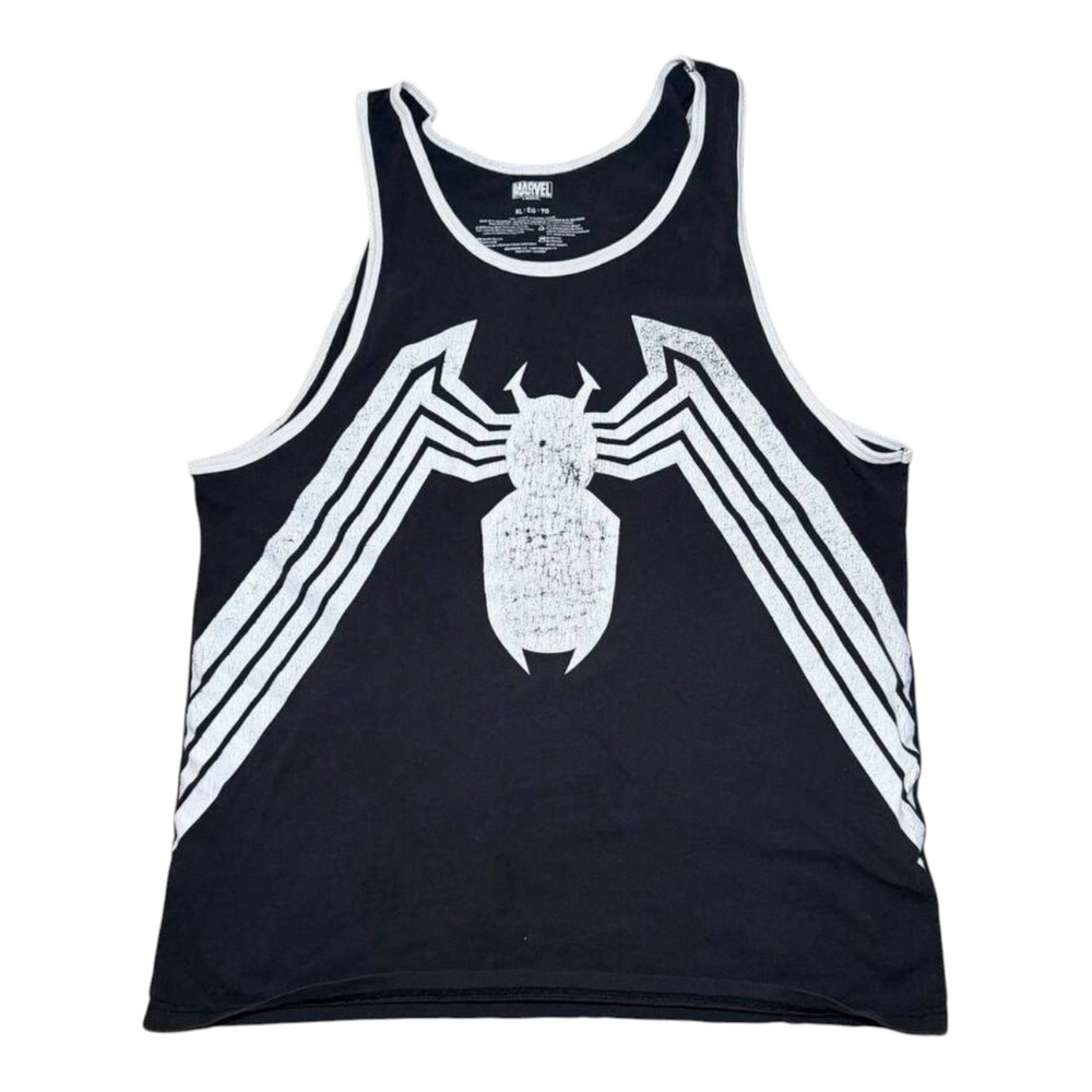 Marvel Spider Graphic Tank Top Black Distressed Y2K Streetwear XL